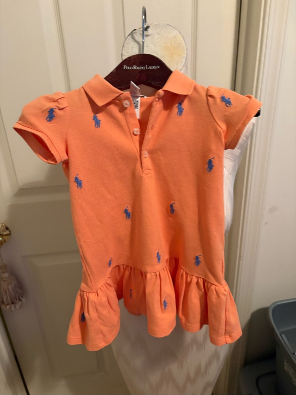 Ralph Lauren Orange Polo Dress with Blue Pony Embroidery 6months $55 2pc